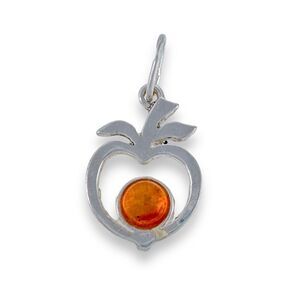 Amber Apple Fruit Charm Pendant | Vintage Sterling Silver 925
